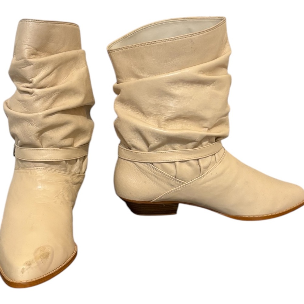 Vintage Boots-Ankle Boots-Cream Boots-Short Boots-Flat Boots. View 4